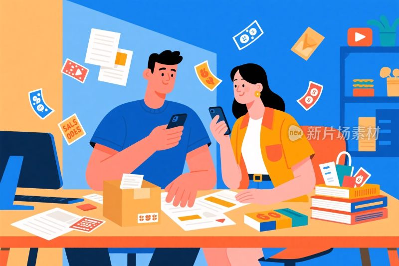 办公场景人物互动插画