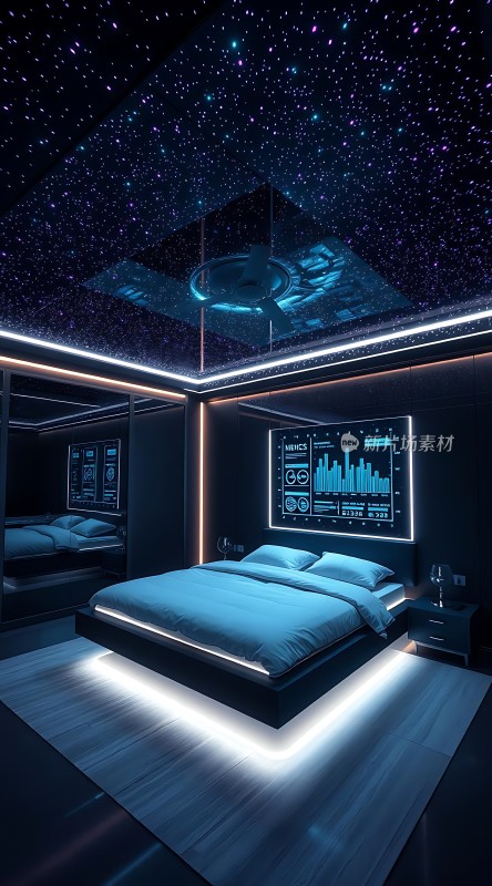 科技感卧室星空顶床品设计