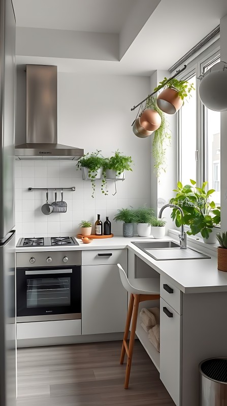现代简约厨房绿植点缀生活