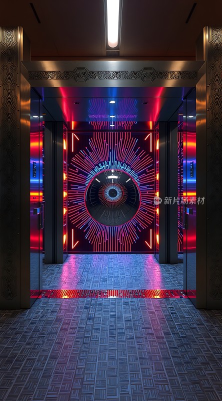 科技感十足的未来主义场景色彩鲜艳线条流畅充满未来感