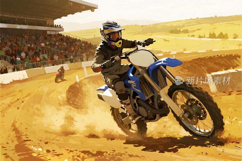 摩托车手赛场飞驰插画
