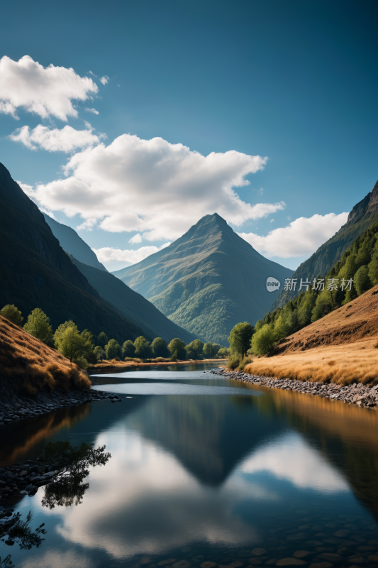 山倒映在山湖的水中高清风景图片