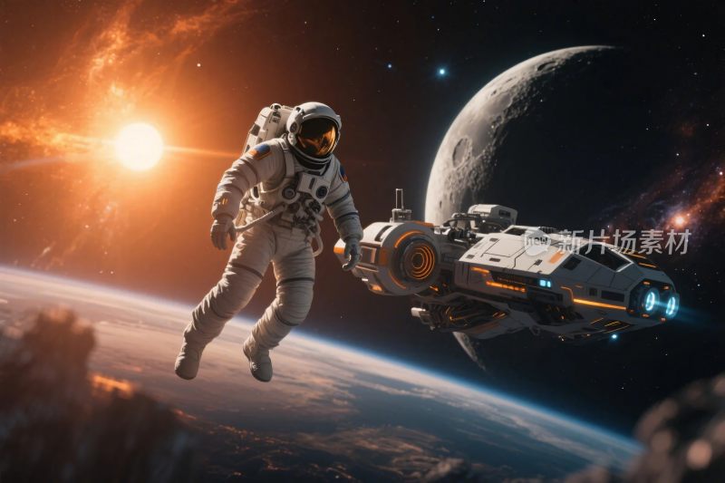 太空宇航员与飞船场景