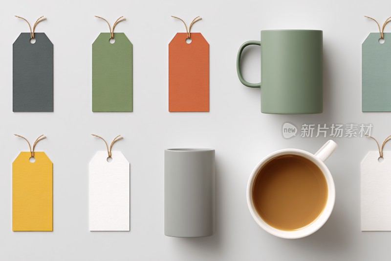 多彩标签与咖啡杯插画