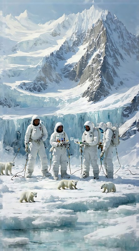 南极科考队与北极熊共舞