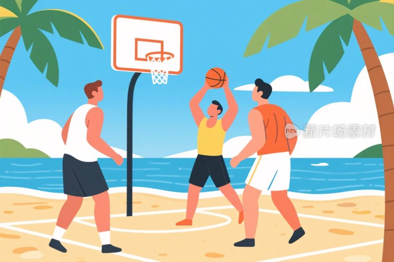 沙滩篮球运动插画