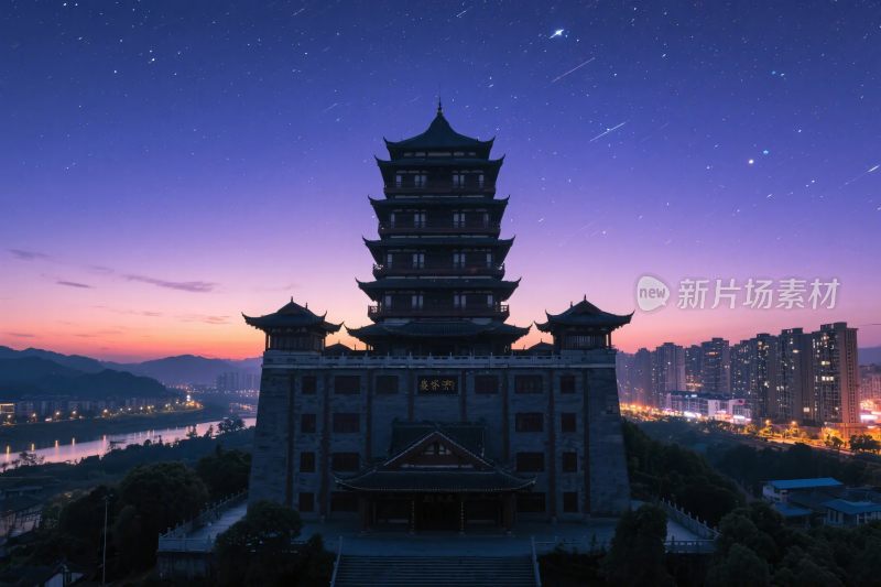 古塔夜景城市风光