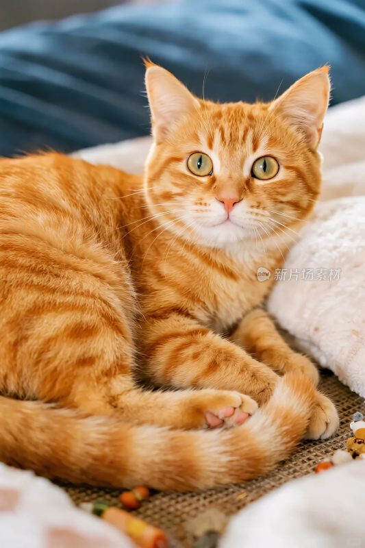 橘猫趴在织物上