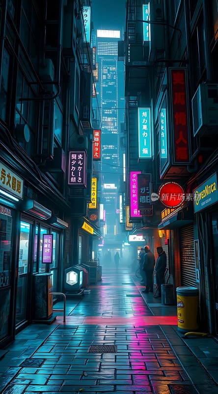 霓虹灯下的未来都市夜景