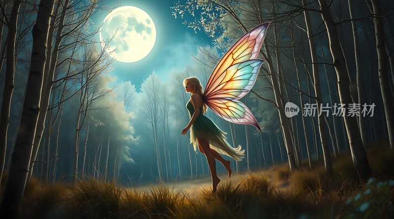 夜色精灵在月光下的森林漫步