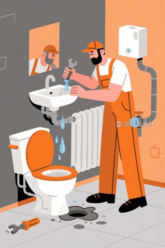卫生间维修修理工插画