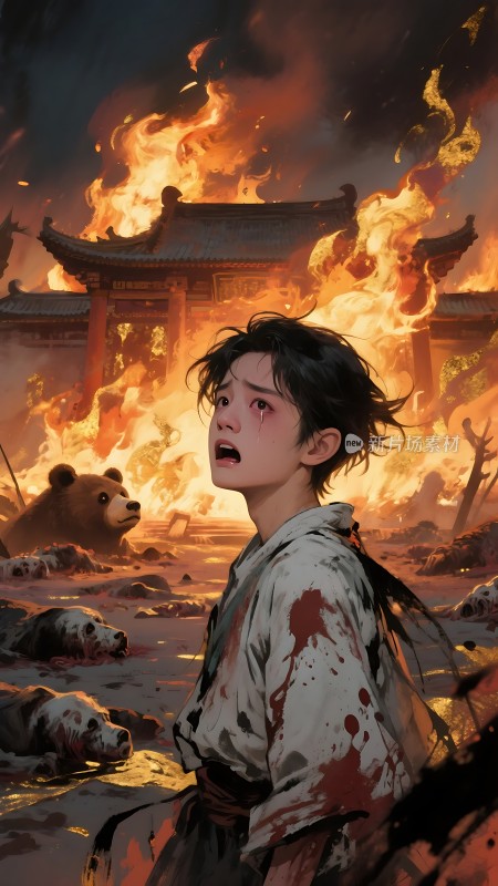 战火中的少年与熊