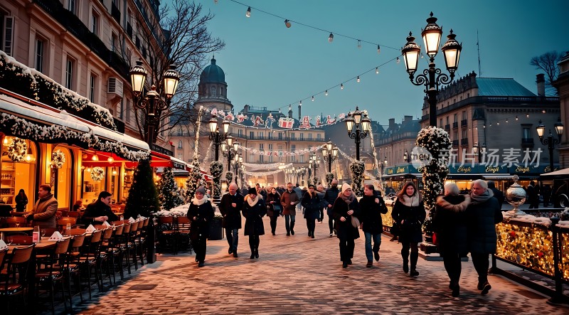 冬日巴黎街头温馨圣诞氛围