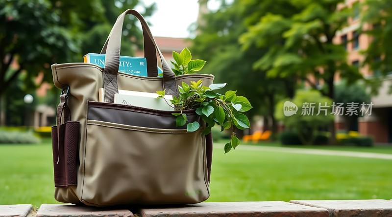 校园绿意盎然的书包之旅