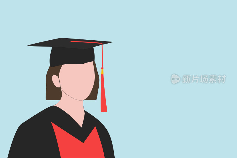 毕业季女生学士服插画