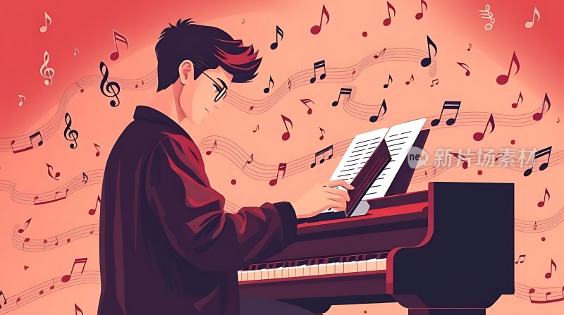 钢琴演奏者与音符的世界