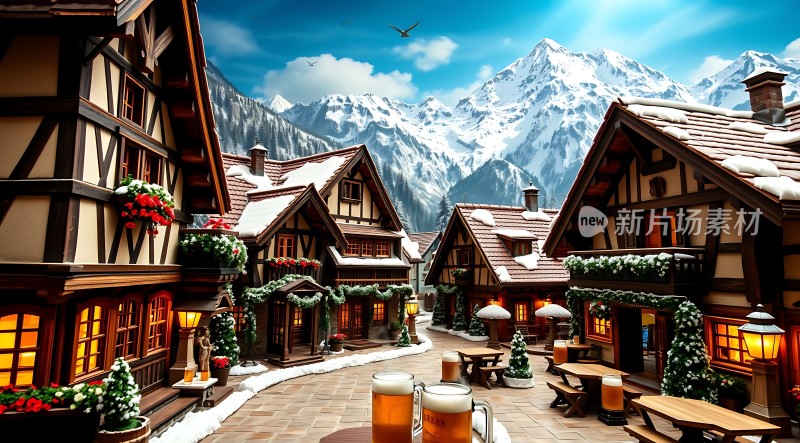 雪景小镇温馨圣诞氛围