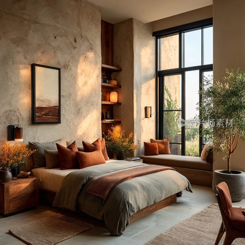 温馨自然风卧室室内场景