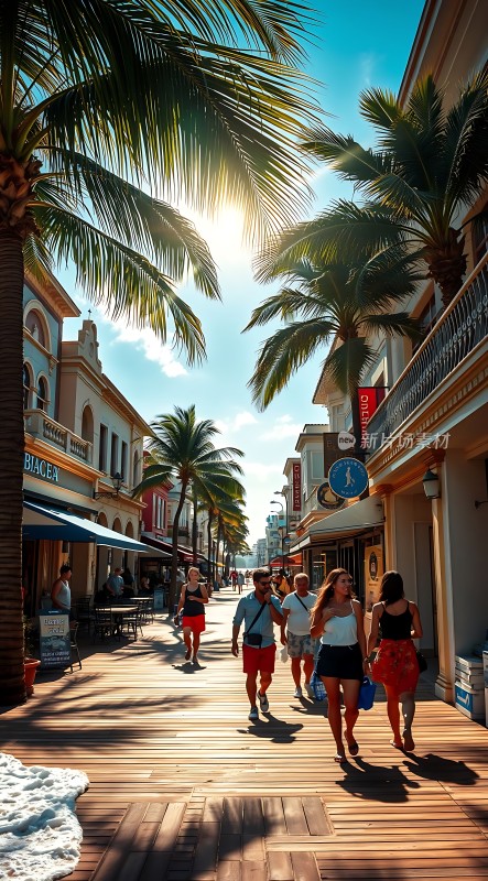阳光下的热带风情街道
