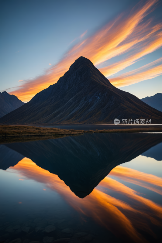 一座倒影的高山清风景摄影图片