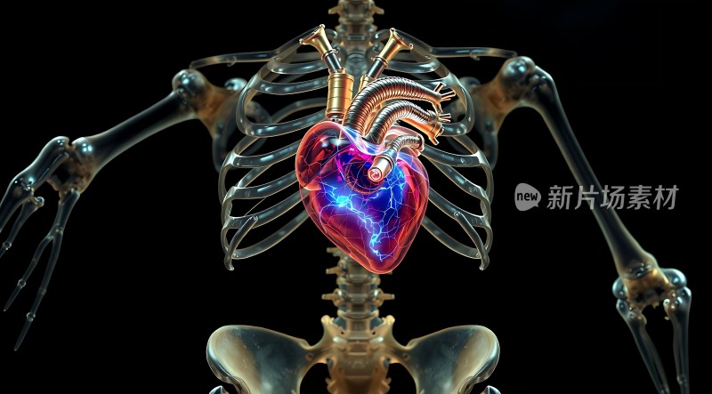 机械心脏与人体骨骼结合