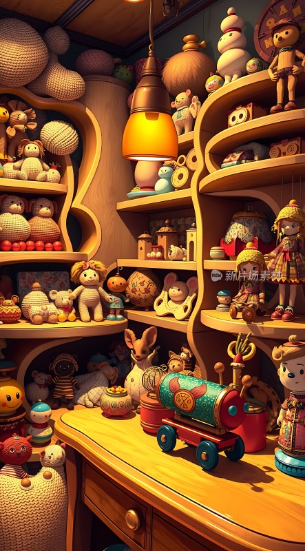 玩具天堂温馨木制房间里的多彩玩偶世界