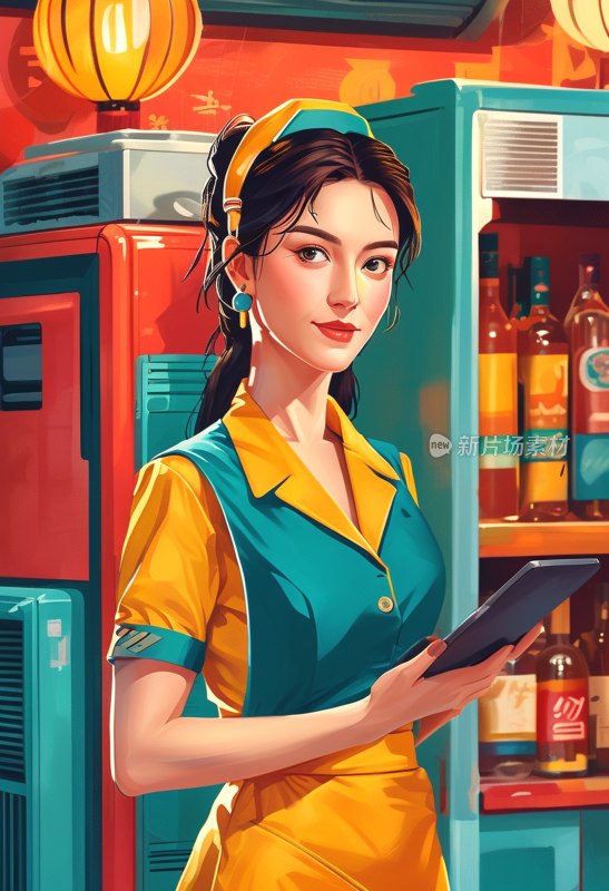 空调服务女孩用平板