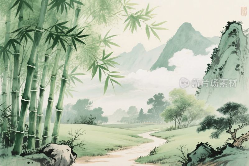 水墨山水风景插画