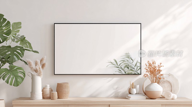 简约室内装饰画旁的绿植摆件