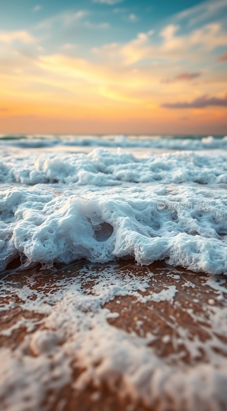 日落时分的海浪泡沫