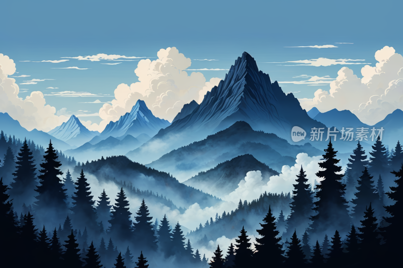 山景林高清风景插画图片