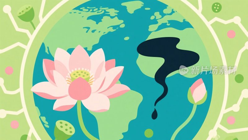 地球莲花环保插画