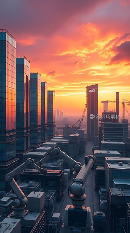 未来城市日落景象