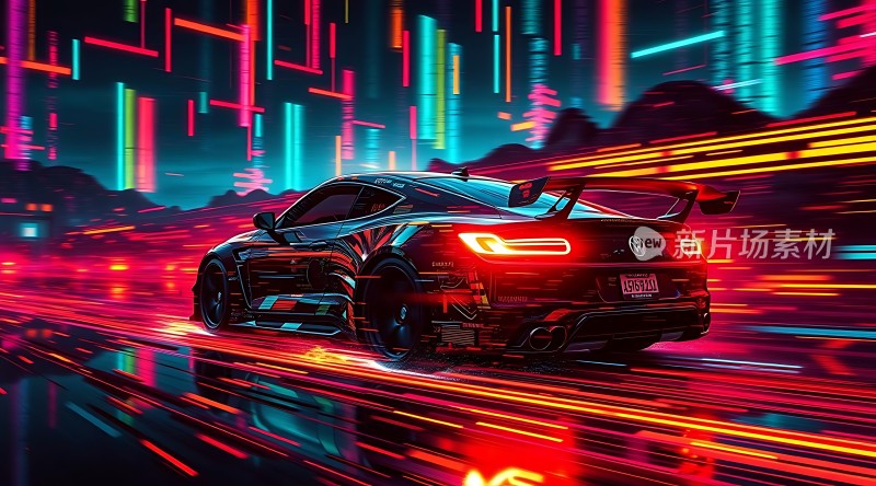 赛博朋克风格赛车疾驰