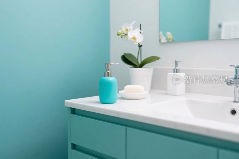 清新蓝调浴室洗手台场景
