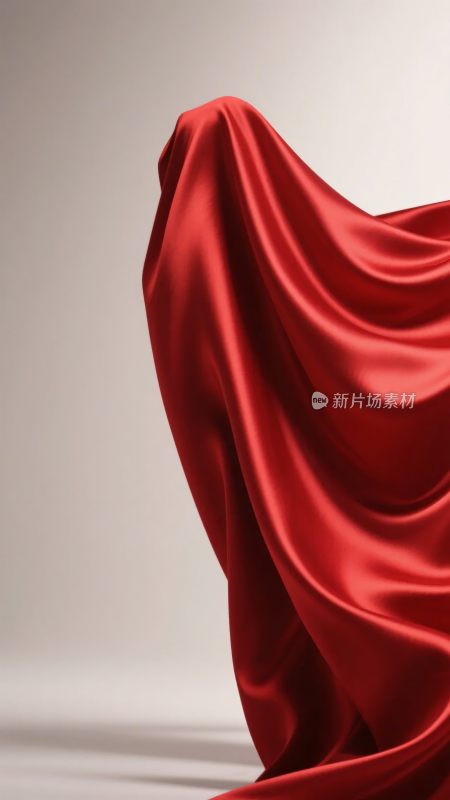红色绸缎布料垂落画面