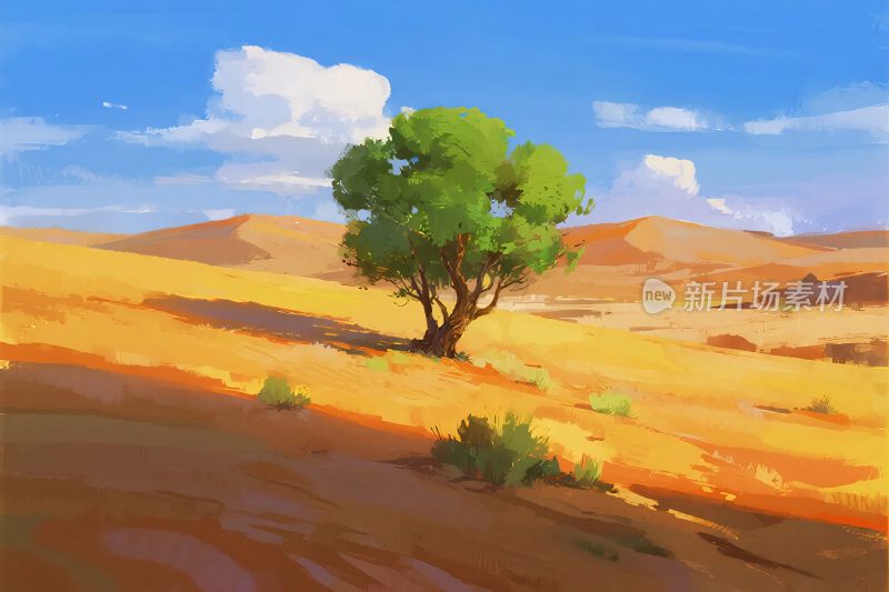 沙漠孤树风景插画