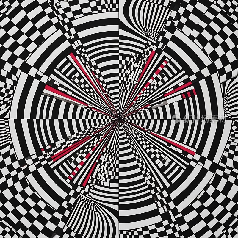 黑白红三色交织的视觉艺术作品