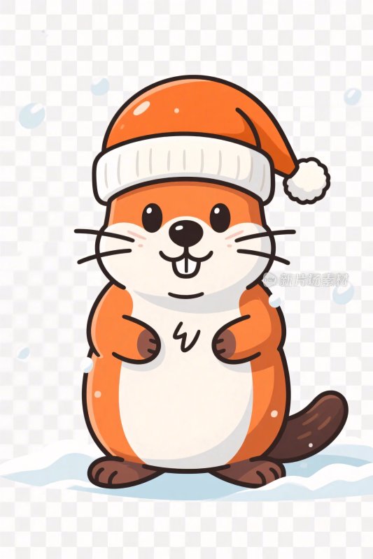 卡通戴圣诞帽的动物形象