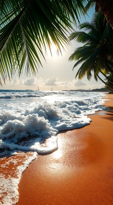 椰林沙滩阳光下的海浪轻拍 椰林沙滩阳光下的海浪轻拍