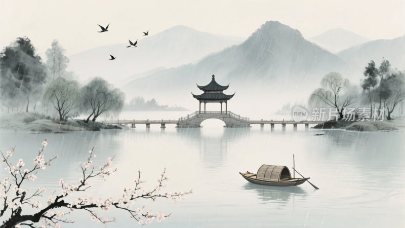 中式山水意境风景图