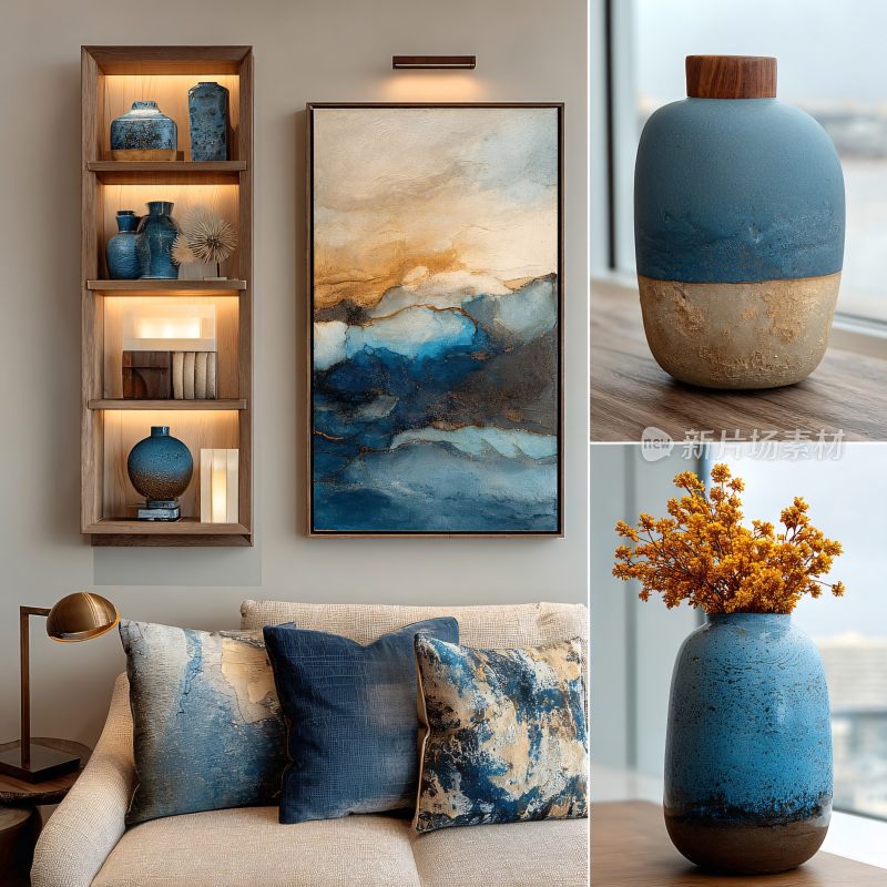 蓝色系家居装饰摆件展示
