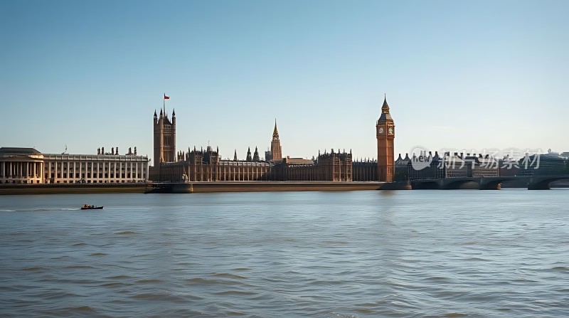泰晤士河畔伦敦眼与国会大厦美景