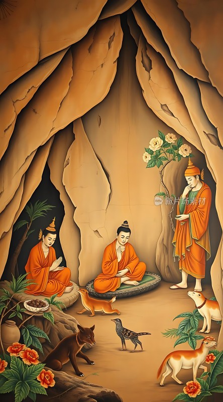 佛祖与动物和谐相处