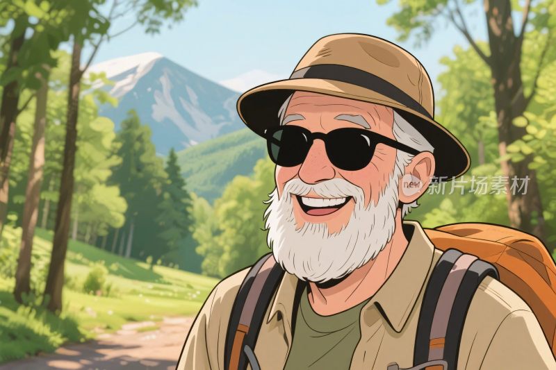 户外徒步卡通人物