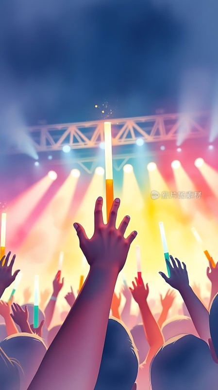 舞台灯光下的荧光棒手影