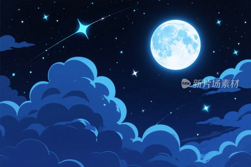 梦幻夜空月亮星空插画