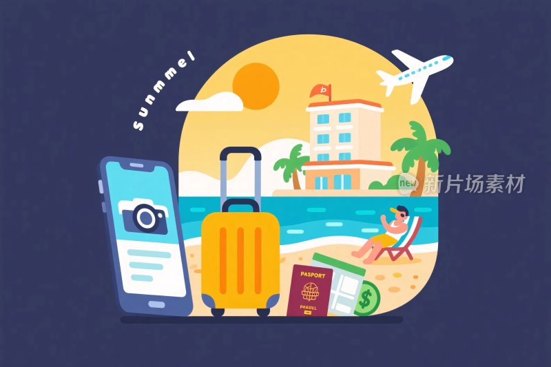 夏季海滩旅游插画