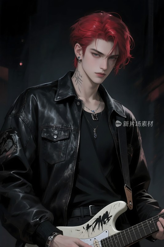 红发摇滚少年弹吉他