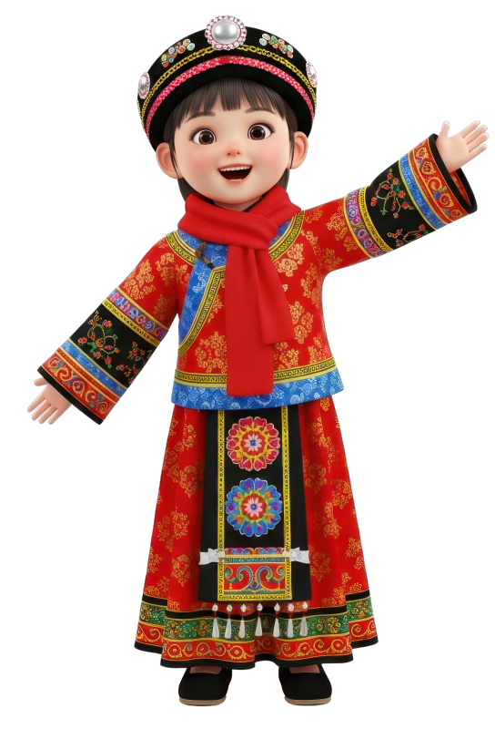 穿着民族服饰的中国女孩3D形象